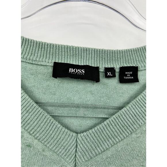 Hugo Boss V-Neck Wool Blend Long Sleeve Slim Sweater XL Green #2566 - Picture 2 of 5